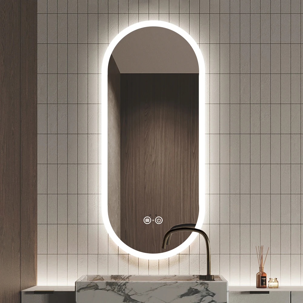 Vanity Luxury Frameless Hotel Salon Customized Half Moon Round Shape LED Dimmable Light Bathroom Mirror Dressing Mirror