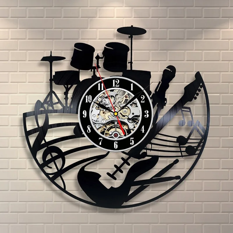 3D Drum Kit Vinyl Wall-Clock Creative Hollow Design Music Cool Reloj de pared Bedroom Home Decor Nightclub Unique for Boy Gift