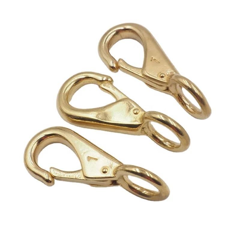 Solid brass fixed eye snap clip hook for handbag strap lanyard dog leash