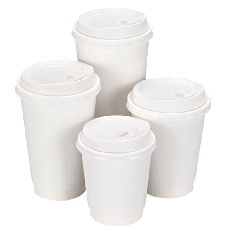 Customizable 16oz & 12oz Eco-Friendly Biodegradable PLA Coffee Cups White Double Wall Hot Tea Cups with Lid for Beverages