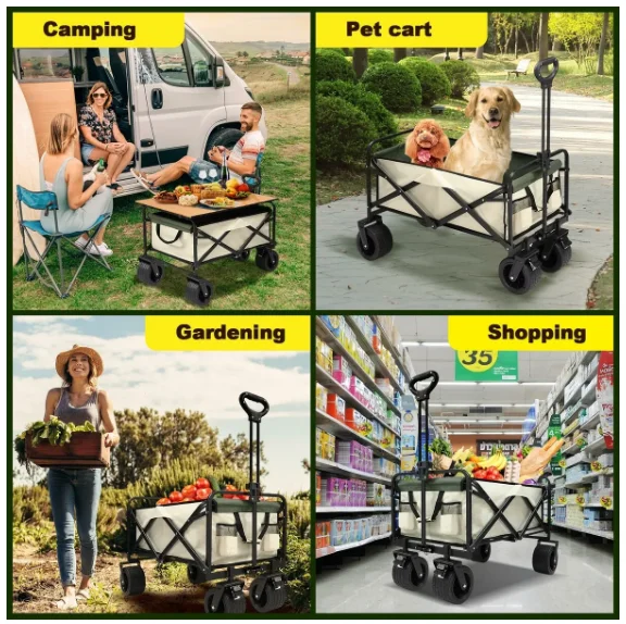 150kg Foldable Utility Cart Garden Beach Wagon & Picnic Camping Sports Market Barrow Outdoor Luggage Grocery Collapsible Trailer