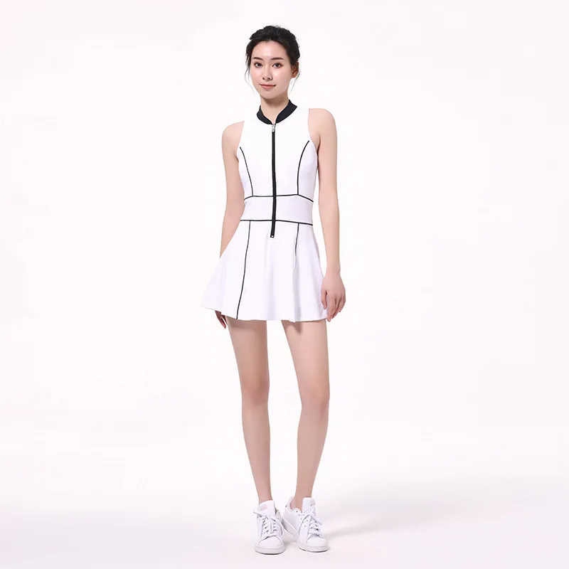Spring/summer 2022 New clash-colored nude sports tennis fitness dress Zip-up sexy slimming sleeveless yoga wear