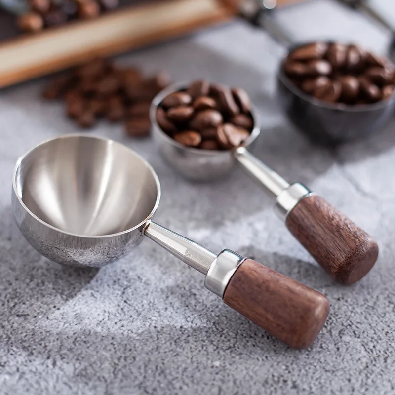 Stainless Steel Tablespoon Spoon and Scooper with Long Wooden Handles