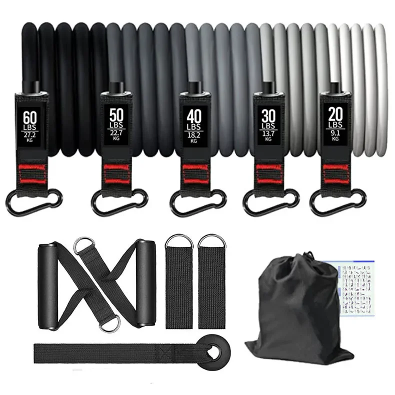 CHENGMO SPORTS 11PCS Resistance Bands Set with Workout Bar Pilates Bar Kit Exercise Elastic Bands with Handles And Door Anchor
