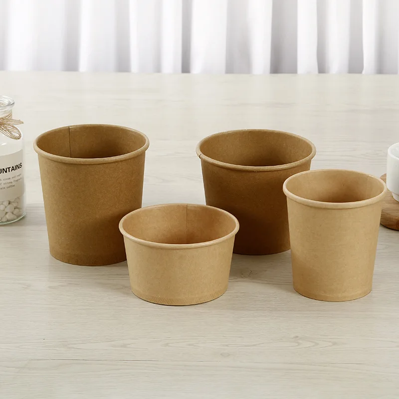 Wholesale  customized take away eco friendly disposable  Kraft paper pla bowl 400ml paper rice bowl with lid