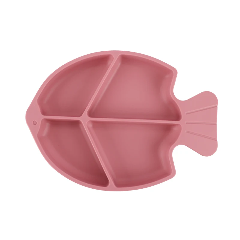 Leatchliving Multiple Colors Certified Silicone Baby Dividied Suction Fish Plate Kids feeding Plate