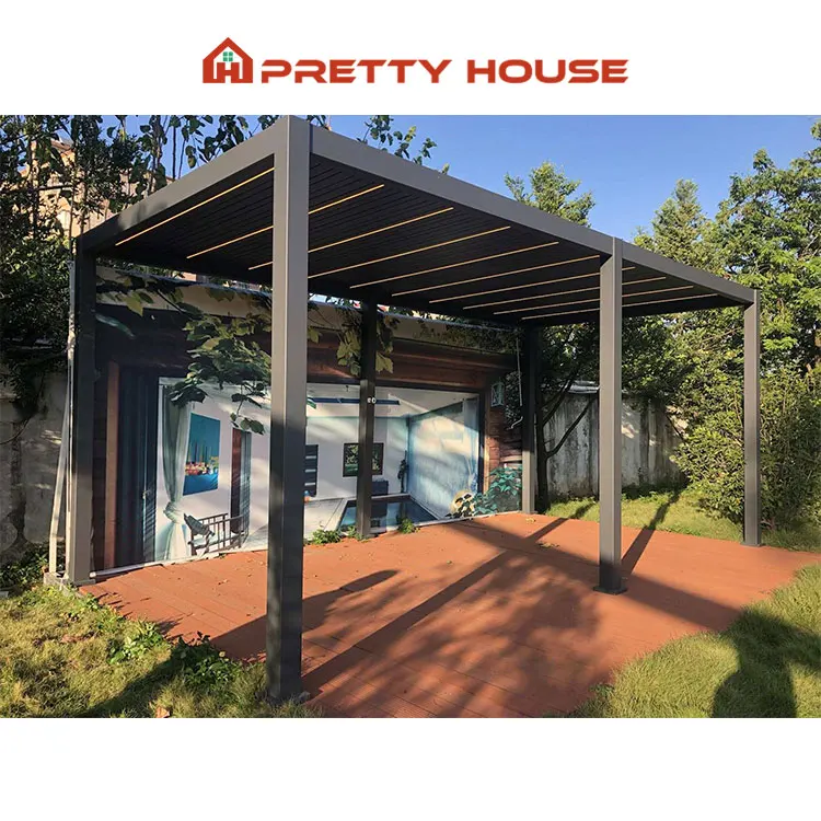 Easily Assembled Opening Roof Motorised Pergola Louver with LED Strip Lights Bioclimatic Pergola Aluminium Outdoor