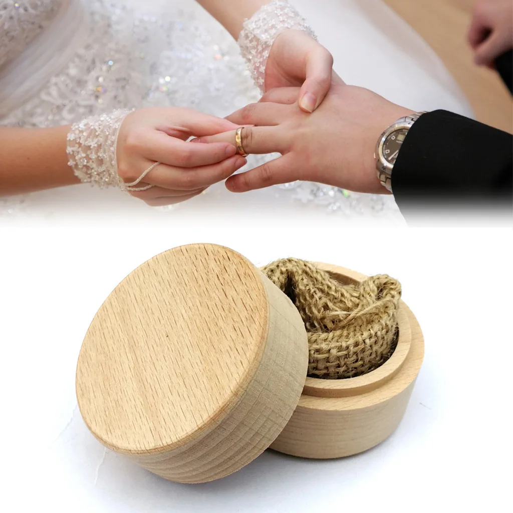 Custom Logo Wedding Round Wooden Ring Jewelry Box for Engagement Propose Storage Gift Container Romantic Memories