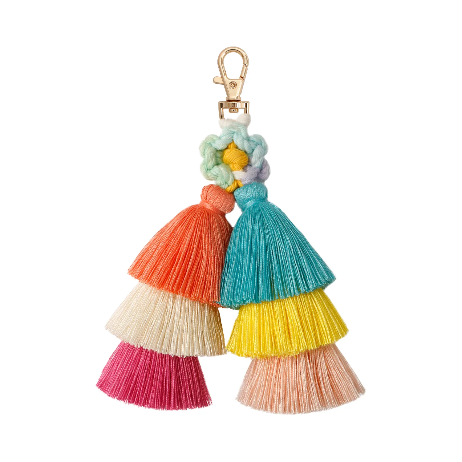 Bohemian Multicolor Handmade Layered Tassel Keychain Simple Key Ring Fit Women Girls Handbag Accessories Jewelry Gift