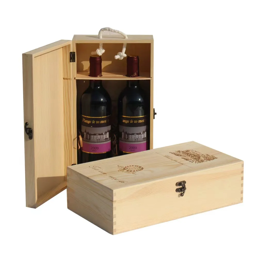 Custom hot sales 2 bottles of pine wine gift shipping packaging gift storage box
