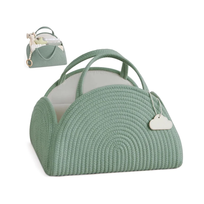 Large Baby Shower Caddy Newborn Essentials Basket Cotton Rope Baby Diaper Caddy Organizer