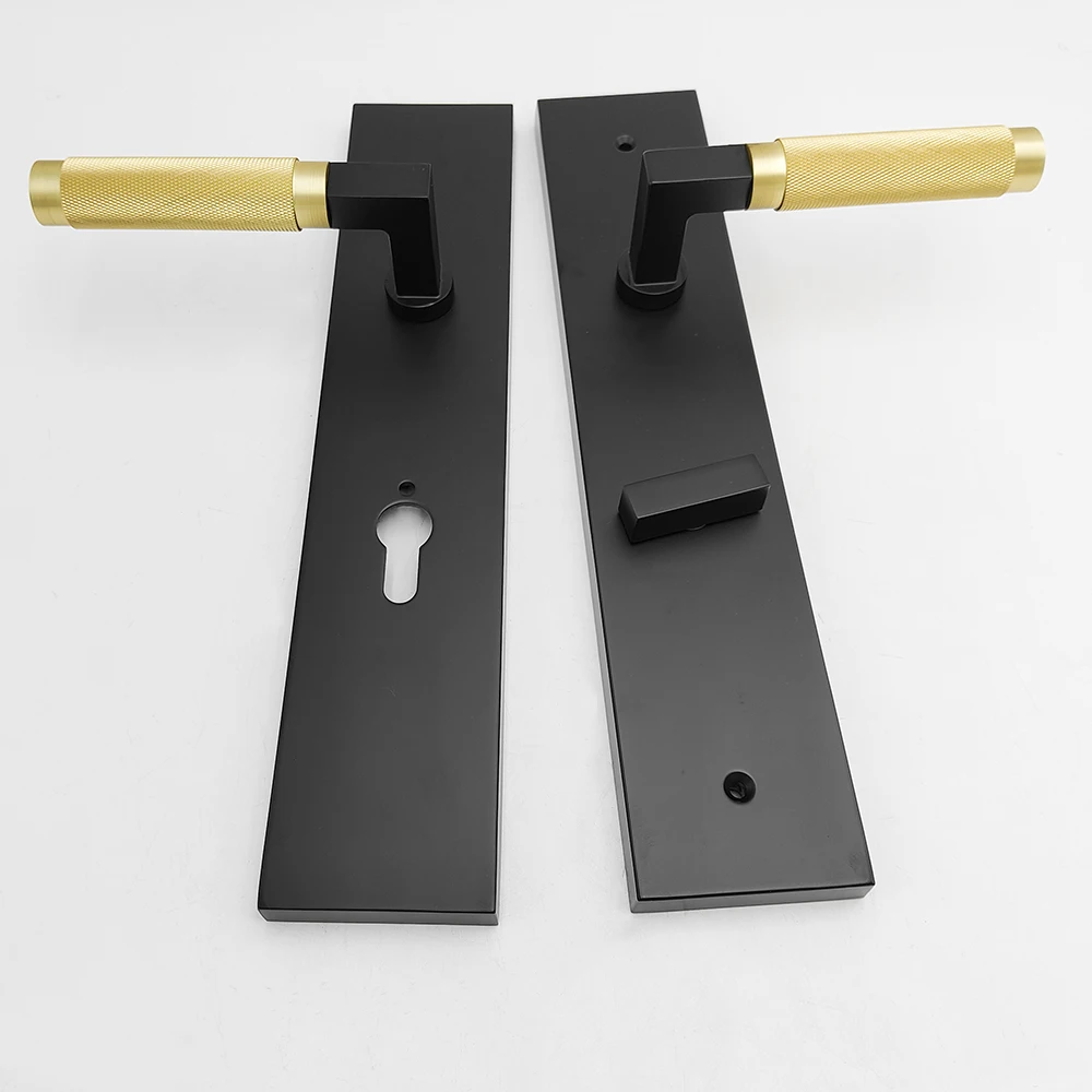Luxury Solid Zinc Alloy Long Plate Knob Brass Material Half Knurled Rhombus Pattern Handle Door Lock