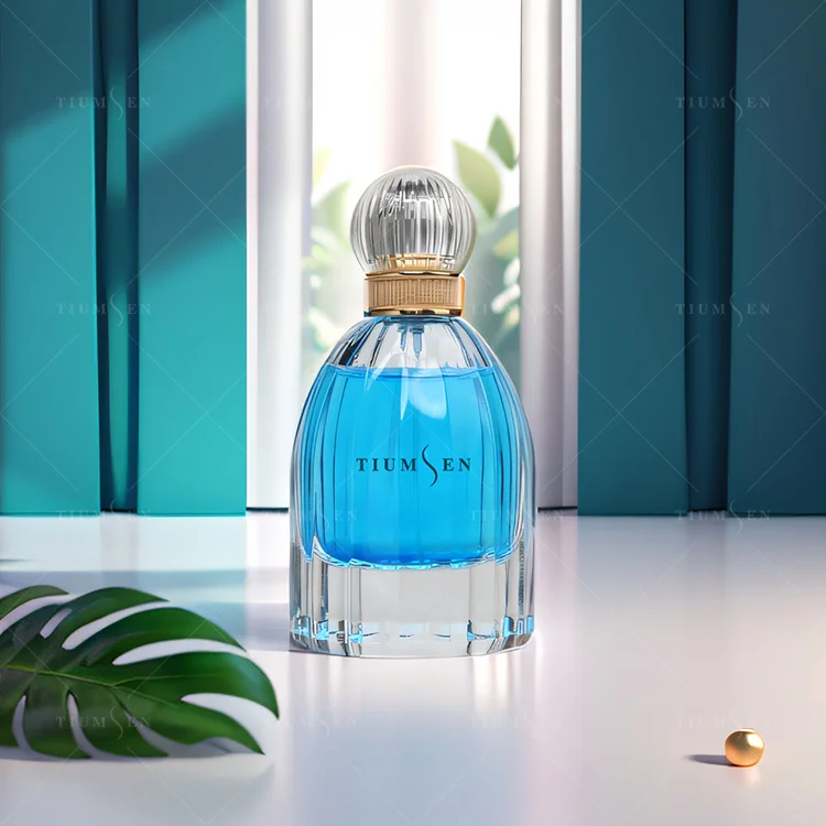 Luxury Small Mini 30ml 50ml Slim 100ml Perfume Bottle Universal Cap Blue Oval Glass for