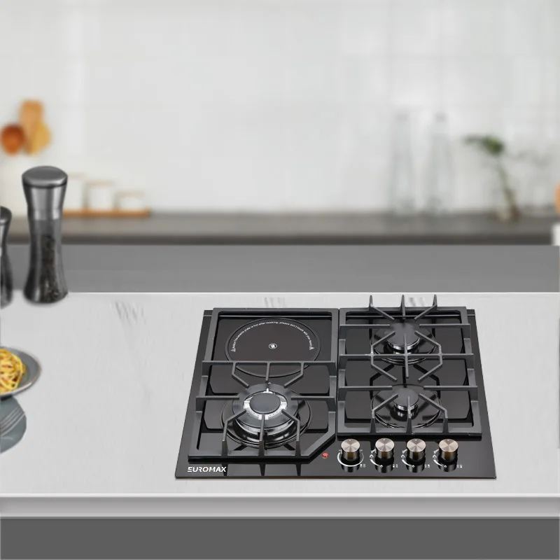 Factory OEM ODM 3 Gas & 1 Electric Gas Cooker 4 Burners Built-In Glass Cooktops LPG/NG Gaz Stove Parts Cook Top Gas Hobs