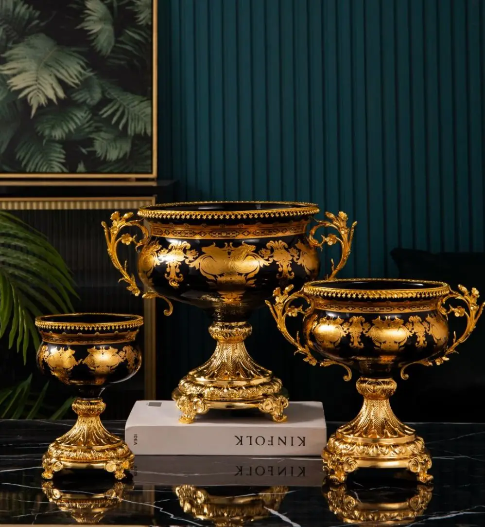 Wholesale Uzbek Kazak Skidki Bagima Home Decor Fruit Bowl European Porcelain Idishlar Gold Pattern Gold Pattern Craft Glass Bowl