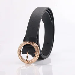 Round Alloy Buckle Belts for Women PU Leather Waist Belts Ladies Waistband for Jeans