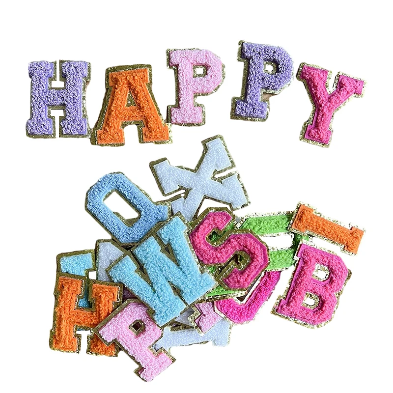 5.5cm 6.5cm Embroidered Letter Applique Patch DIY Iron On Self Adhesive Letters Patches for Cosmetic Bag Clothing Decoration