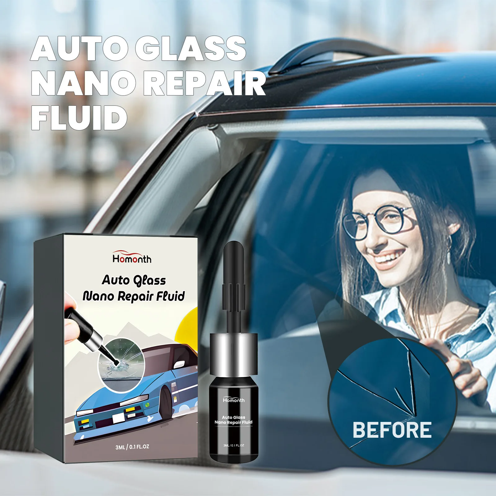 High quality Homonth Quickly Automotive Windshield Nano Repair Glue automotive windshield cracks quick repair adhesive