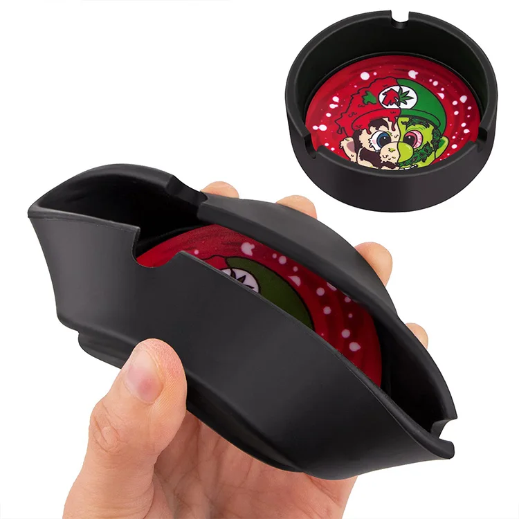 New Products Custom Logo Portable Round Pocket Creative Cigarette Silicone Cigar Ash Tray Car Ashtray