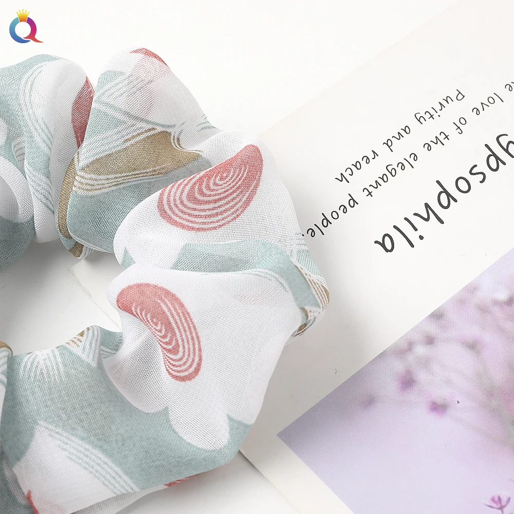 QIYUE Custom 2020 New Hot Sale Cheap Designer Floral Leopard Soft Chiffon Hair Scrunchy ChouChou