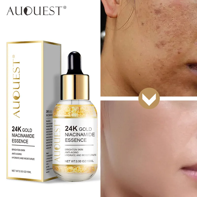 Private Label AUQUEST 24K Gold Niacinamide VC Liquid Serum Brightening Firming Skin Moisturizing Liquid Face Serum Facial
