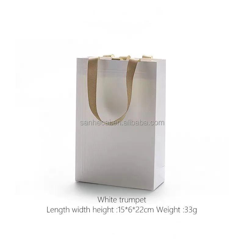 Custom Handmade Ivory Board Kraft Paper Bag with Ribbon Embossing for Jewelry & Cosmetic Boutique Gift Packing