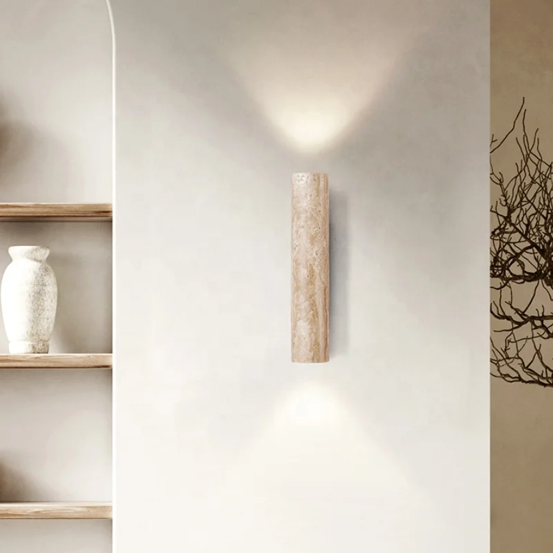 Yellow Marble Wall Lamp Up Down Japan Living Room Bedroom Bedside Light Led Travertine Stair Aisle Wall Decor Sconce