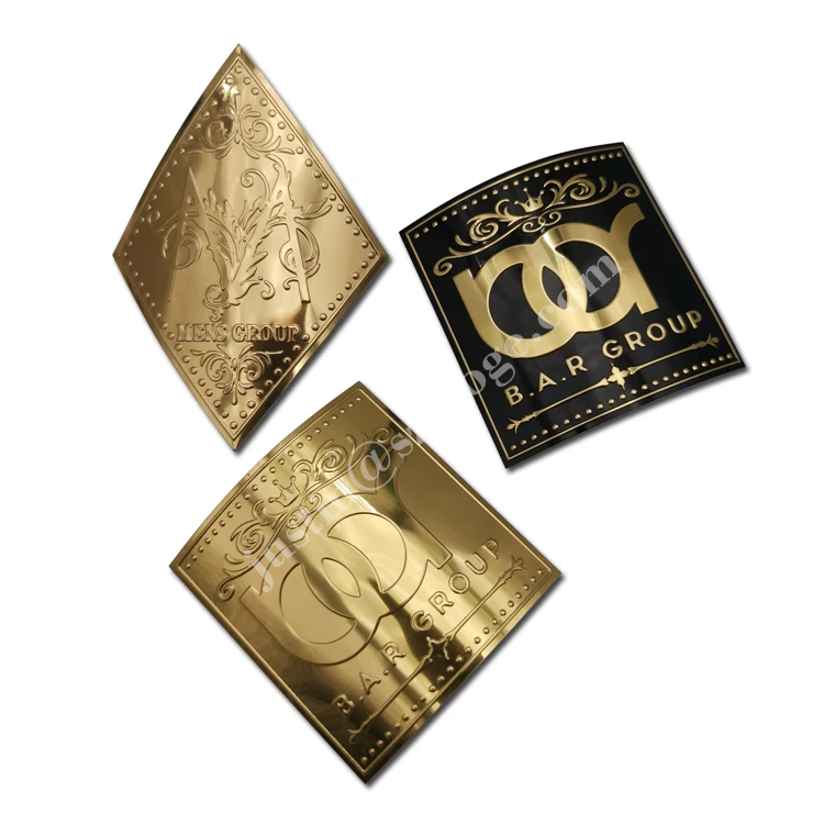 custom gold embossed metal printed logo label high quality aluminium sticker label with adhesive
