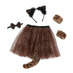 custom personalized Leopard cosplay  tutu skirt set with long tail and wristband and bow tie ear headband Leopard Print skirt co