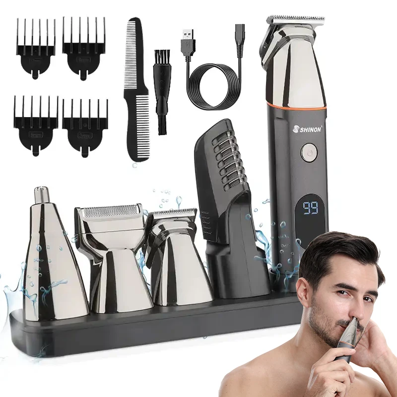 Suttik S-777 Strong Power5 In 1 IPX4 Waterproof Professional Nose Hair Trimmer With Charging Base Beard Grooming Set For Men