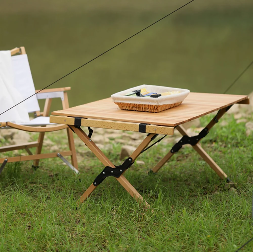 Portable furniture garden dining camping foldable roll up wooden tables camping folding camp picnic wood table
