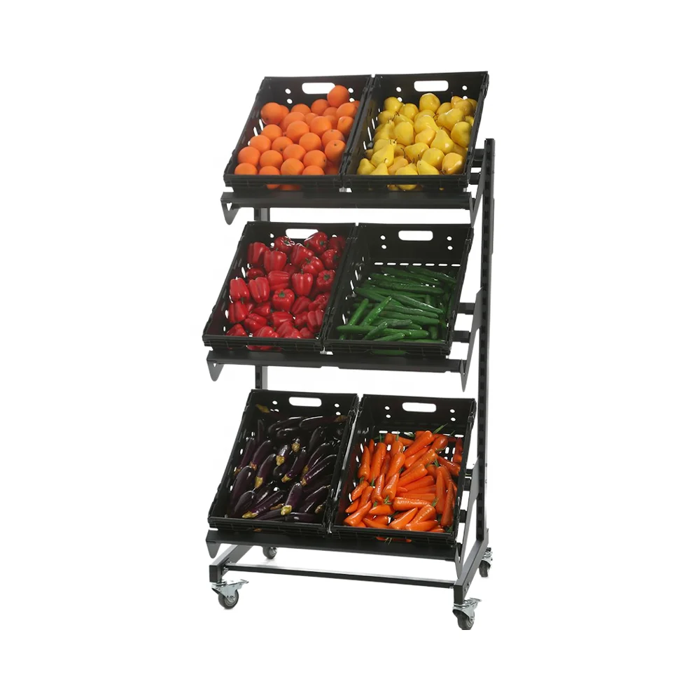 800mm Supermarket Store  Retail Store Used Metal Mobile Fruit And Vegetable Displays Vegetable Shelf