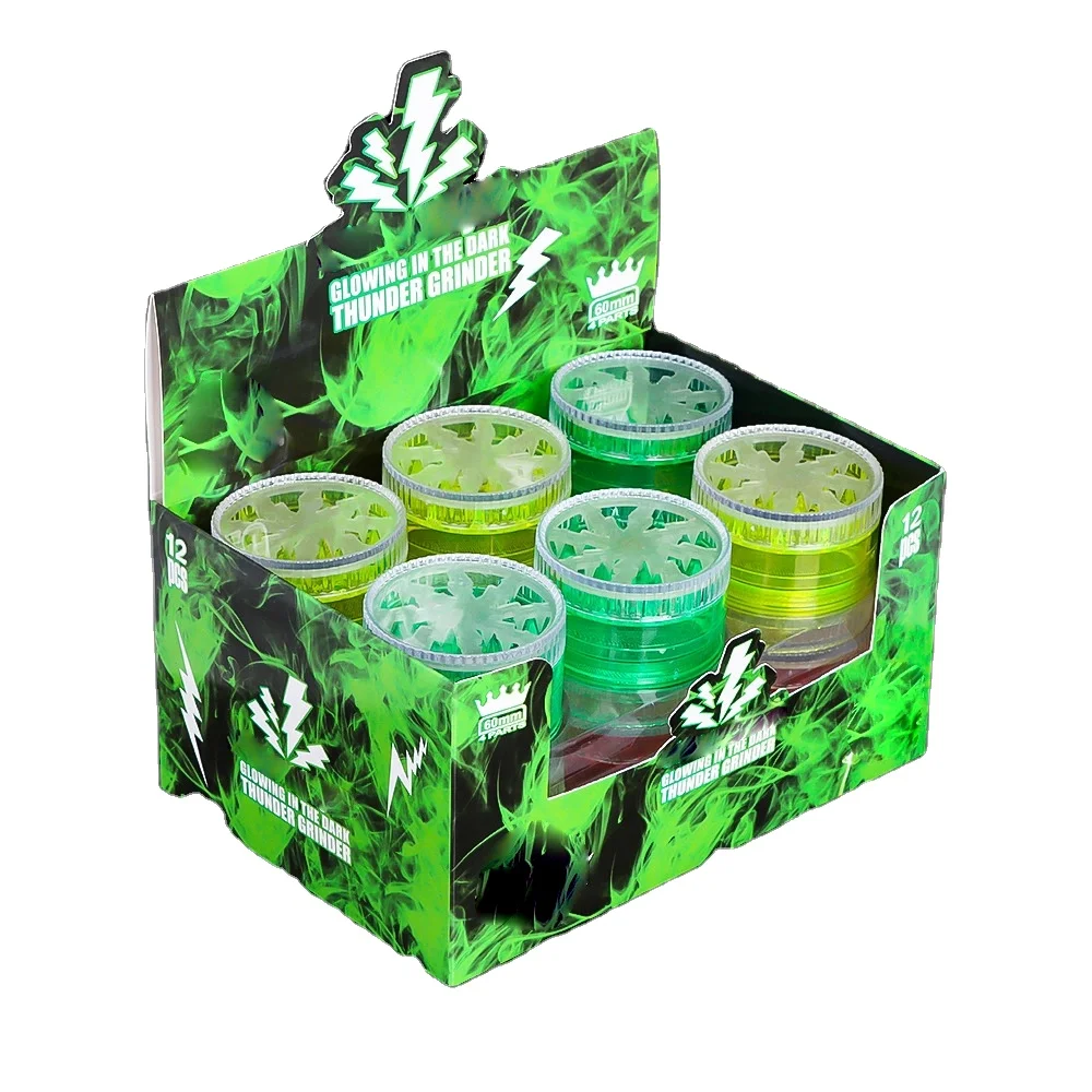 Plastic Spice 4 Layers manual moledores por mayor molinillo de hierbas Herbal Tobacco Led Herb Grinder Glow In The Dark Grinder