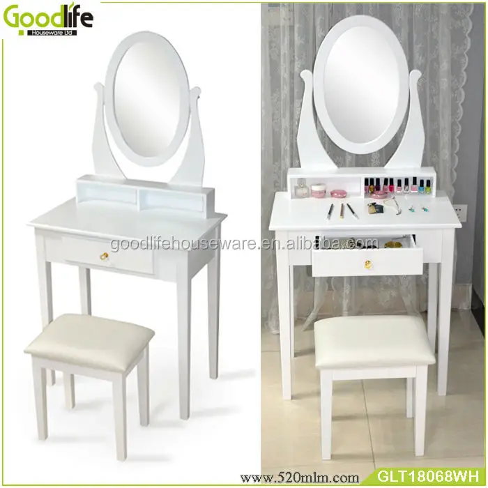 Goodlife vanity set with stool and mirror makeup dressing table