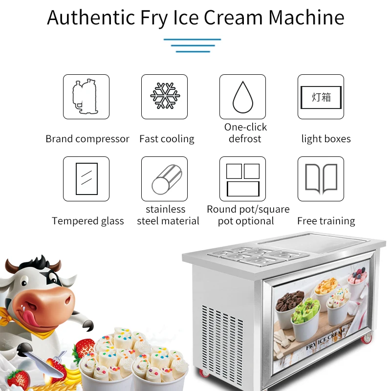 MK-PF1S 6C Homemade /Fried Ice Cream Machine Maquina de Helado Frito embraco compressor R404a Plato Frio Square Pan Ice Cream