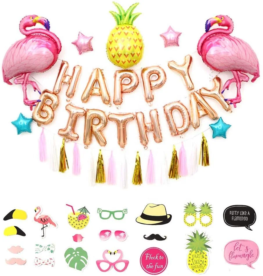 
Stone 55pcs Flamingo and Pineapple Party Supplies, Geburtstagsdeko, Happy Birthday Setfor Hawaiian Decorations Set Supplies 