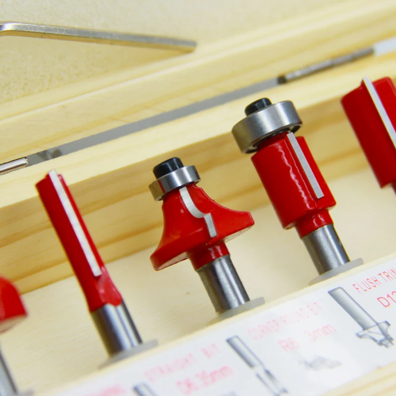 6pcs Wood Router Bit Set 6.35mm 1/4 Inch Shank Tungsten Carbide Tipped Milling Cutter with Bearing Woodworking Tools