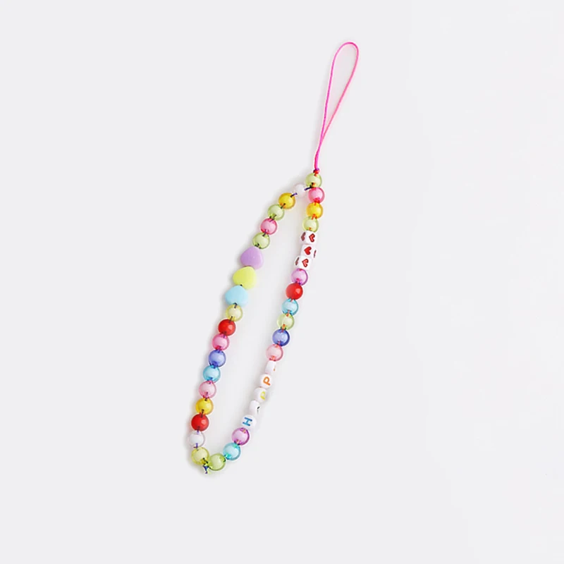 2022 Phone Charm Strap String Smile Face Fruit Pearl Beaded Charm for Women Girls Phone Keychain Wrist Strap