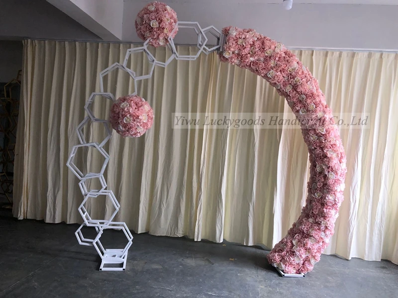 
LFB1428-1 9ft peach wedding arch backdrop flower ball artificial rose and hydrangea flower garland for stage decoration 