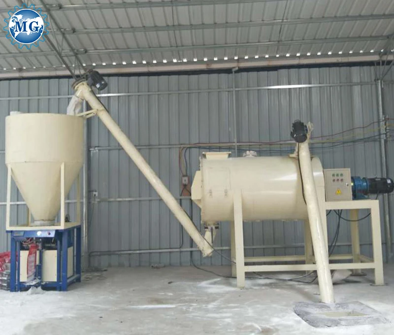 Ribbon mixer type simple tile adhesive machine dry mortar production line