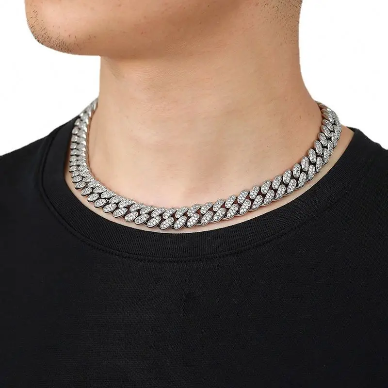 Hot Sale Hip Hop, Jewelry Alloy Iced Out CZ Diamond Prong Cuban Link Chain Necklace/
