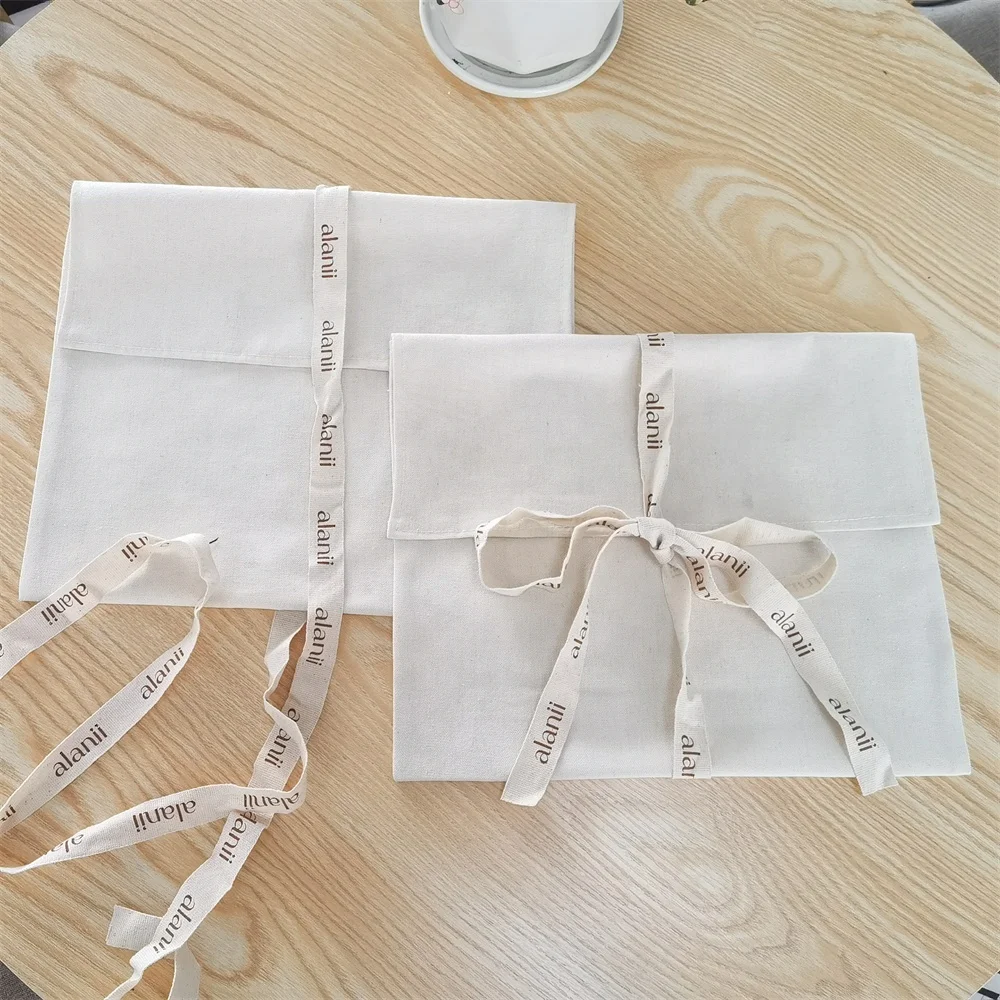 Chuanghua Custom Logo Printed Envelope Muslin Calico Pillow Wallet Pouch Bag Natural Ribbon Canvas Envelope Dust Bag
