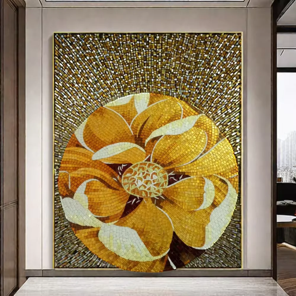 Handmade Modern Glass Mosaic Tile Art Wall Mural Customizable Chrysanthemum Interior Decor Unique Customizable Product Type