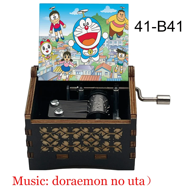 Anime Doraemon Music Box 18 Note Hand Crank Doraemon no uta Musical Movement Mini Black Wooden Boy Girl Birthday Toys