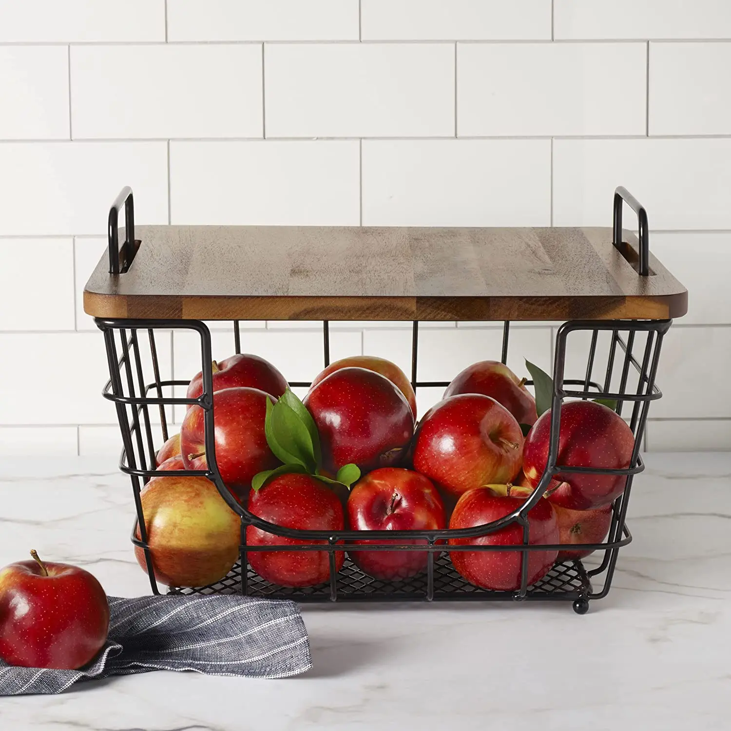 Household metal food grade vegetable fruit storage organizer basket with handle