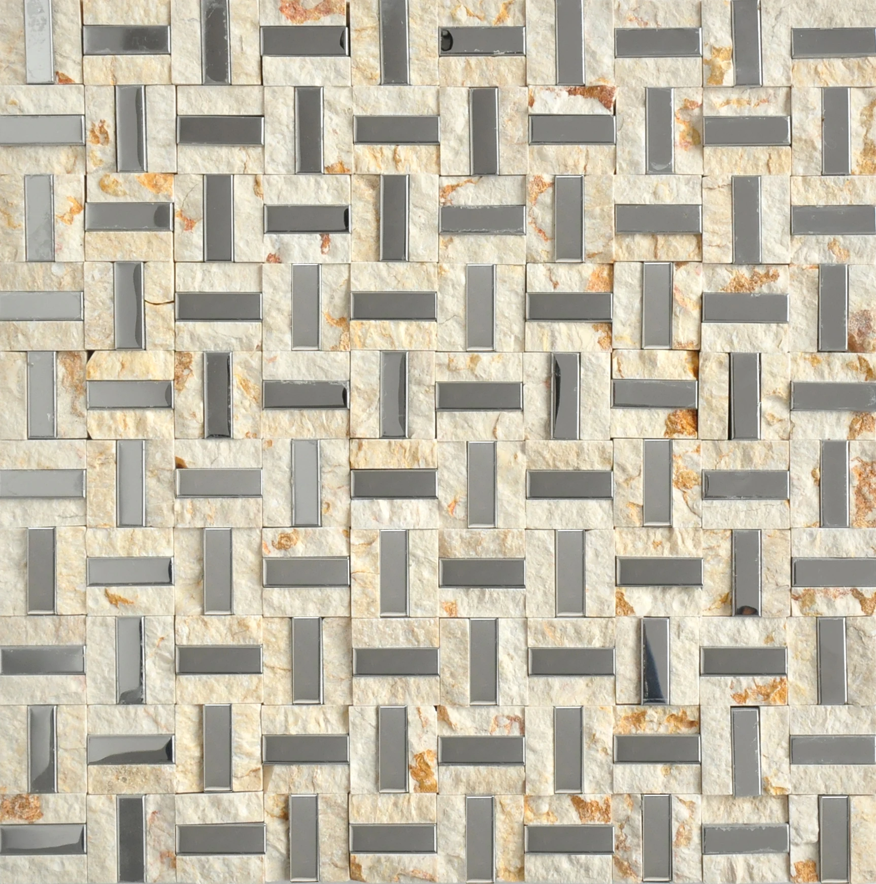Marble Mixed Silvery Metal Mosaic Tile Rock Finished Surface for Fire Place