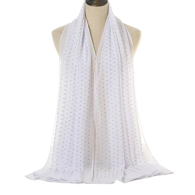 Lain Pearl Bubble Chiffon Diamond Rhinestone Shawl Scarf High Quality Shimmer Beads Headband Wrap Foulard Muslim Hijab Sjaal