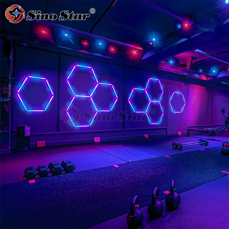 RGB Factory Car Detailing Workshop Warehouse RGB Color Model Aluminum Garage Office Ceiling Lamp Hexagon LED Light RGB03