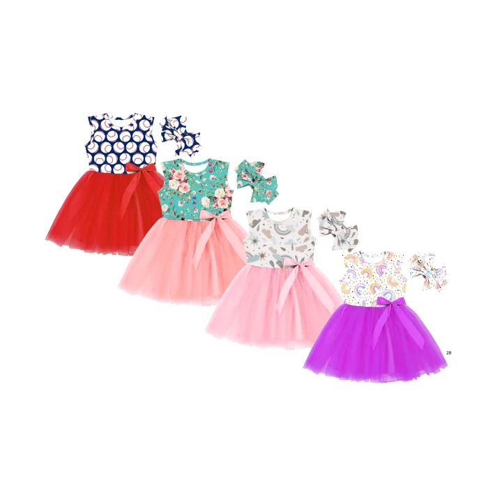 BQA-275 Red Skirt Ball Dress Casual Dresses Summer Sleeveless Flower Party Tutu Dresses for Little Girls