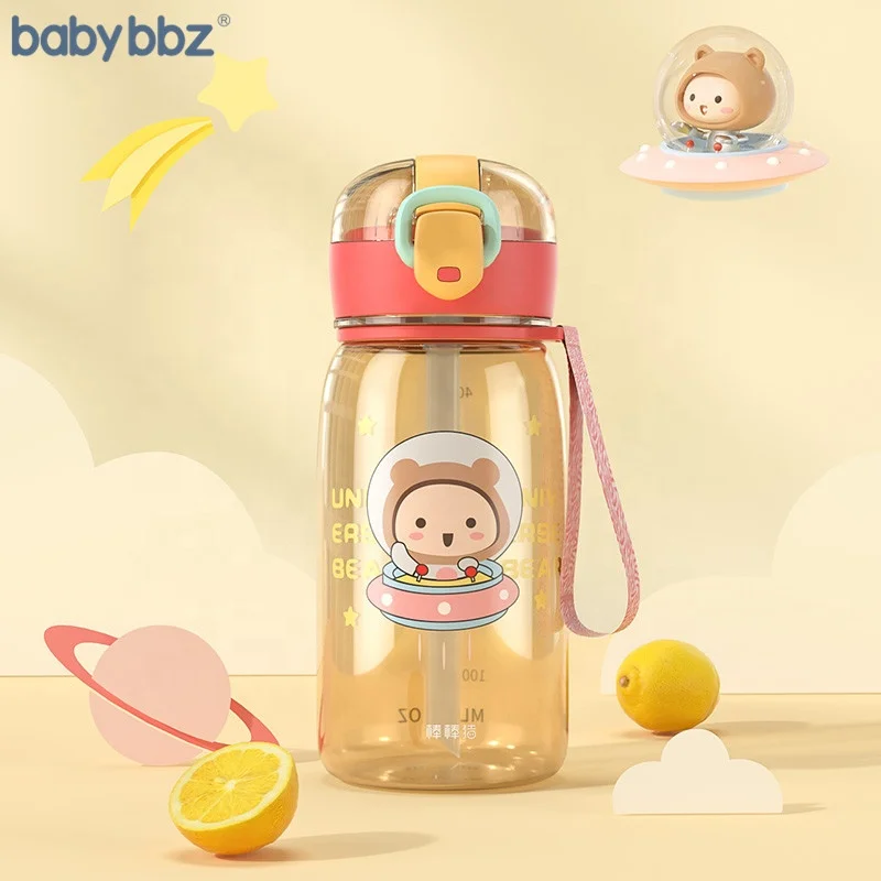 Babybbz  BPA Free Cartoon Children Water Bottle Two Colors Kids Straw Water Bottle with Lid 13.5oz
